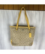 Coach F34603 Signature Canvas Zip Top Canary Yellow Tote Bag Purse 13&quot; - $55.74