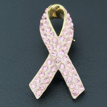 Pink Ribbon Breast Cancer Awareness Pin Vintage Rhinestones Jeweled Gold Tone - £9.82 GBP