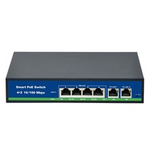 6-Port Ethernet Switch With 4 Poe Ports + 2 Uplink, 10/100Mbps Ieee802.3... - £58.98 GBP