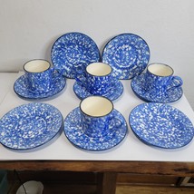 Stangl Town And Country Blue/White Hand Painted 4 Cup And Saucer set + 4 saucers - £23.85 GBP