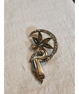 Liz Claiborne Brooch Pin &#39;Fairy on a Crescent Moon&#39; Gold Tone Enamel Vin... - $16.82