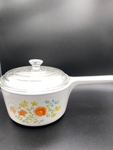 PYREX 6" saucepan with lid wild flowers/poppies VTG 1970's - £22.60 GBP