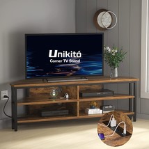 Unikito 55 Inch Corner Tv Stand With Power Outlet, Corner, Rustic Brown - £134.77 GBP