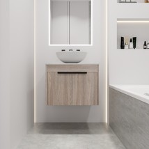 24 &quot; Modern Design Float Bathroom Vanity With Ceramic Basin Set - White Oak - £310.06 GBP