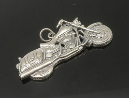 925 Sterling Silver  - Vintage Shiny Motorcycle Drop Pendant - PT18252 - £55.67 GBP