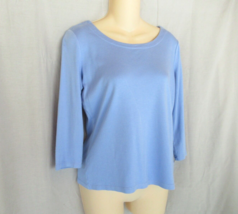 Talbots top tee Supima cotton blend XS blue boat neck button accents 3/4 sleeves - £12.31 GBP