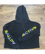 ZYIA Active Ombre Black Crop Hoodie Size Medium Drawstring Athleisure Ca... - $25.35 CAD