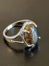 Tiger Eye Stone Silver Plated S925 Stamped Woman Ring Size 7 - £11.73 GBP