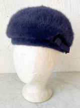 Vintage Kangol Design Angora Blue Fur Ladies Hat Cloche Beret Side Bow England - £30.52 GBP