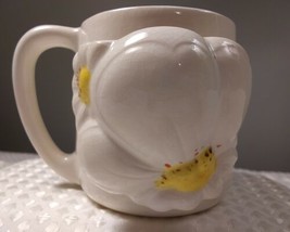 Vintage Potbelly Ceramic Tea Cup with Flower Decor Tea Bag Holder White 8oz - $11.26