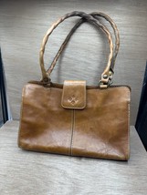 Patricia Nash Rienzo Satchel Bag Purse Cognac Brown Leather Two Handle - $34.65