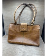 Patricia Nash Rienzo Satchel Bag Purse Cognac Brown Leather Two Handle - $47.39 CAD