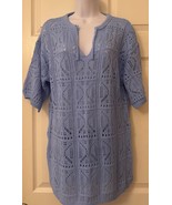 Women&#39;s Blue Crochet Cover Up 100% Cotton Beachy Short Sleeve Size S/M NWOT - $35.05 CAD