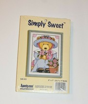 Janlynn Counted Cross Stitch Simply Sweet 5&quot; X 7&quot; Bear Flowers - £16.73 GBP