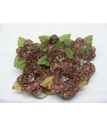 Vintage Handmade Napkin Rings Set of 8 Rust Brown w Red Orange Flower #26 - €16,87 EUR