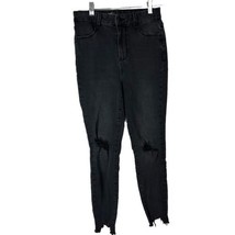 No Boundaries Skinny Jeans High Rise Distressed Womens 9 Raw Hem Ankle Black - £9.38 GBP