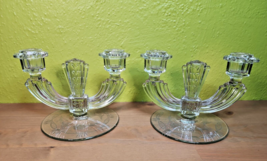 Double Light Candle Holders Tiffin-Franciscan Elegant Cut to Clear 20th ... - $48.49