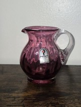 Pilgrim Cranberry Glass 4.5” Pitcher Swirl Ribbed Detail Handmade with Gold - $24.75