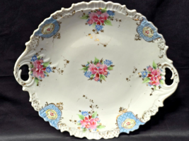 Vintage BLUE ROSE 10.5&quot; Lugged Cake Plate LIMOGES FRANCE - Possibly JEAN... - $27.93