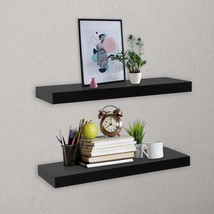 vidaXL Floating Wall Shelves Set of 2 Black MDF 24x10 inch Modern Decorative - $101.49