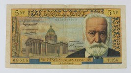 1964 France 5 Nouveaux Francs Note Victor Hugo Très Fin (VF) P #141a - £134.53 GBP