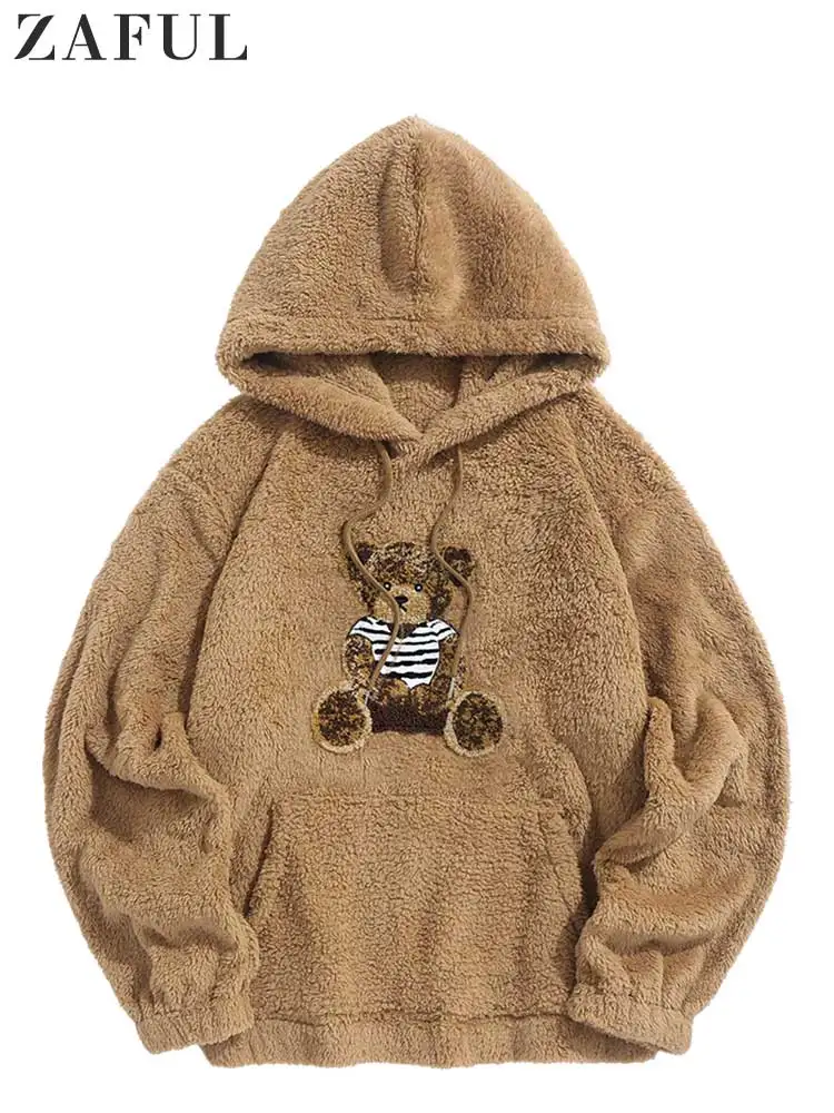 ZAFUL Hooded Hoodies for Men  Teddy  Pattern Sweatshirts Fall Winter Streetwear  - £76.84 GBP