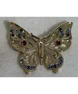 Vintage Butterfly Blue /Red/Purple Rhinestone Brooch/Pin By DANECRAFT Go... - $20.31 CAD