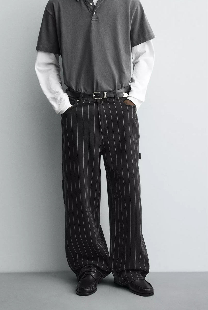 Balloon fit pants with stripes Item image 2