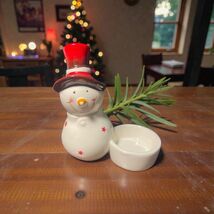 Vintage Ceramic Snowman Candle Holder Red Ombre Hat Christmas Decor - $17.81