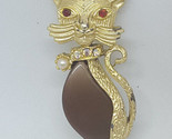 Vintage Rhinestone Collar Brown Stone Elegant Cat Kitty Animal Brooch Pin - $8.99