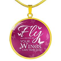 Express Your Love Gifts Fly Inspirational Gift Circle Necklace Engraved 18k Gold - £55.35 GBP