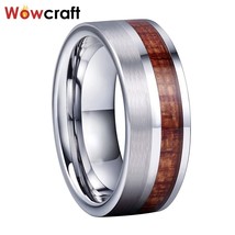 8mm Pip Cut Wood Inlay Tungsten Carbide Ring Men Wedding Band Polished Shiny Com - £19.97 GBP