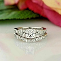 Engagement Ring Set 2.90Ct Princess Cut Simulated Diamond 14k White Gold Size 8 - £247.11 GBP