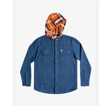 Quiksilver Halidon Long Sleeve Hoodie Button Shirt Blue Organic Cotton M - $456.17 MXN