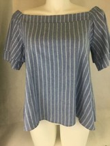 Cotton Bleu Ladies Lg Blue &amp; White Stripe Short Sleeved On Or Off Should... - $17.75