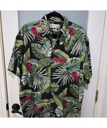 Vintage Robert Stock Hawaiian Shirt | Black &amp; Green Tropical Floral | Me... - $24.00