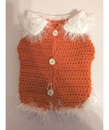 Dog Sweater Hand Made Knit Crochet Orange White Fluffy Pet Fashion Glam ... - £23.10 GBP