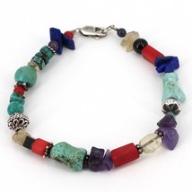 Vintage Silpada Sterling Turquoise Coral Amethyst Onyx Beaded Bracelet B... - £39.22 GBP