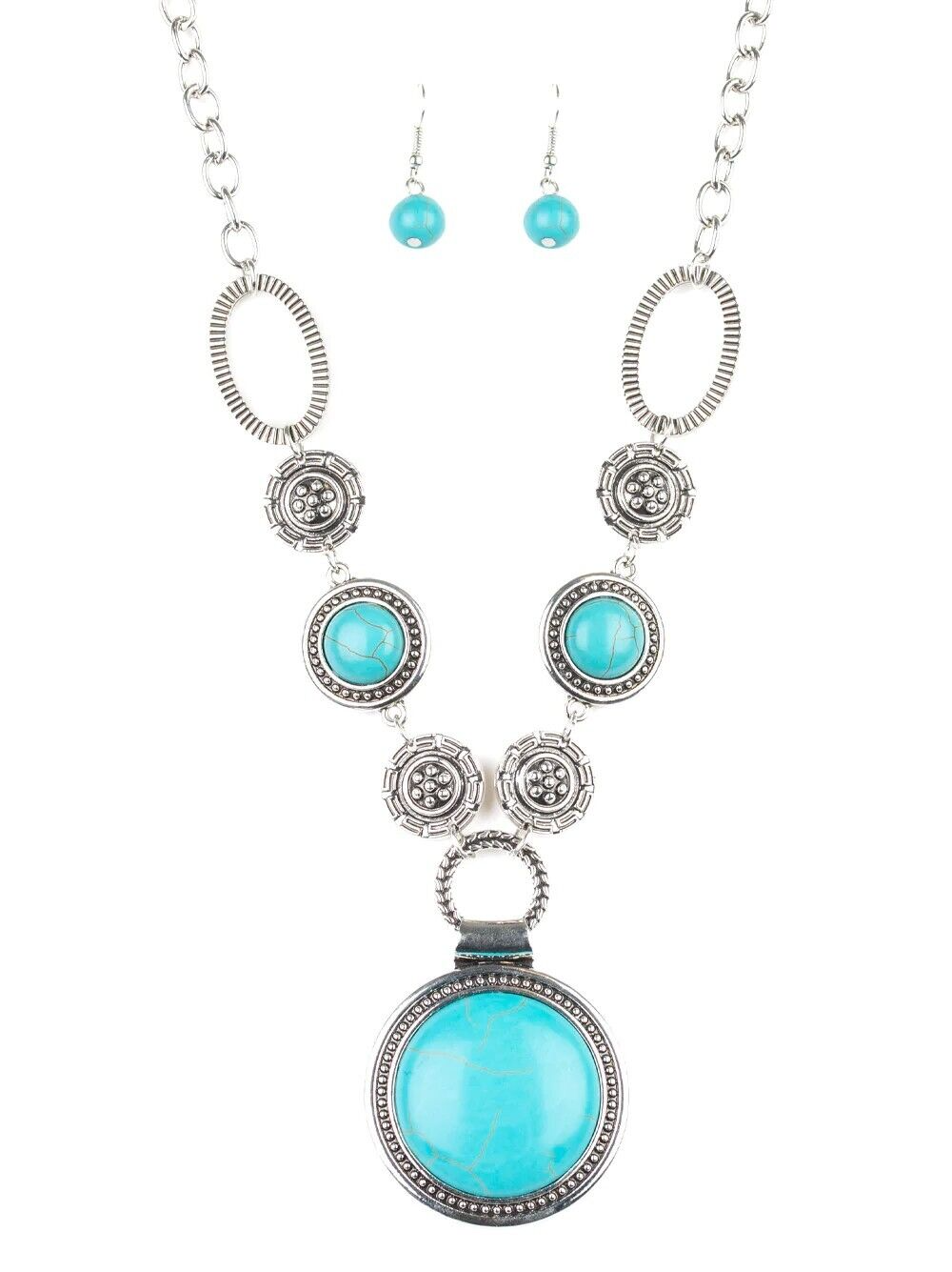 SEDONA DRAMA - PAPARAZZI - BLUE TURQUOISE STONE SILVER NECKLACE - £20.77 GBP