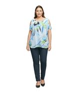 Women Top JM Collection Plus Size Necklace Cold-Shoulder White Floral To... - $545.44 MXN