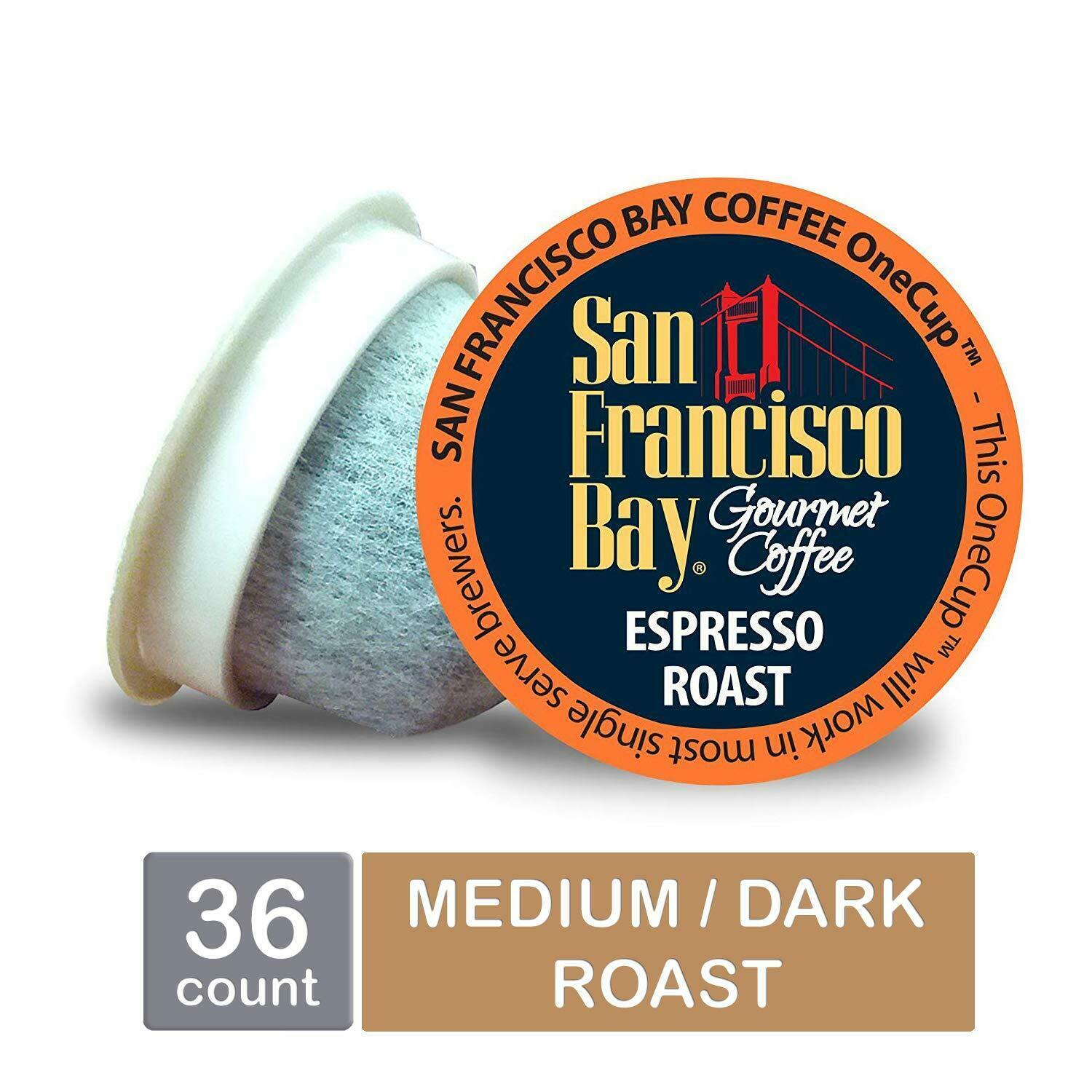 San Francisco Bay OneCup Espresso Roast Coffee 36 to 180 Keurig K cup Pick Size  - $34.89 - $119.89