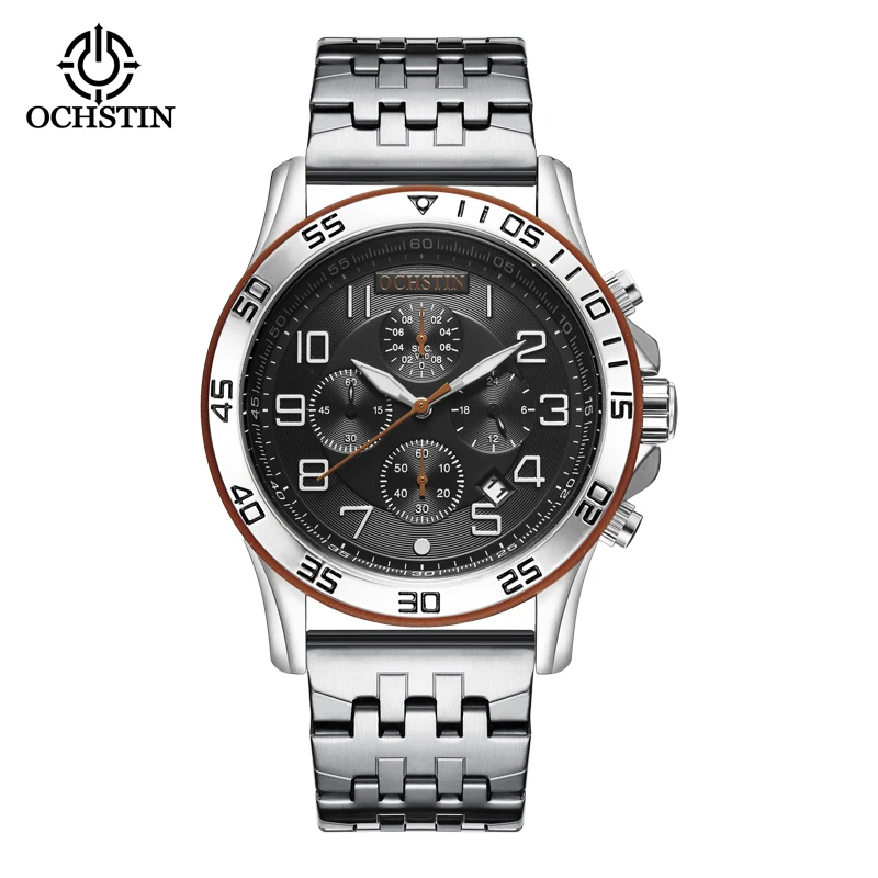 OCHSTIN Originale Multi-functional Quartz Watch Black Silver Steel Band HD Lumin - £32.77 GBP