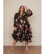 Jessakae Black Pink Blush Floral Tiered Ruffle Midi Misses Dress Size 5x... - €167,06 EUR
