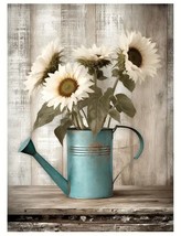 Beautiful Flowers In A Watering Can Canvas Print Framed 12&quot; x 16&quot; NEW! - £10.97 GBP
