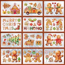 Christmas Window Clings 12 Sheets Merry Christmas Gingerbread Candy Window Decal - £27.01 GBP