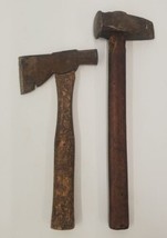 Vintage Unmarked Carpenters Hatchet Axe &amp; Maul Chisel Hammer Wooden Handle - £31.12 GBP