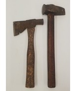 Vintage Unmarked Carpenters Hatchet Axe &amp; Maul Chisel Hammer Wooden Handle - £30.98 GBP