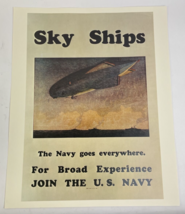 1930&#39;s SKY SHIPS &quot;The Navy Goes Everywhere&quot; US Navy Recruitment Poster -... - $17.81