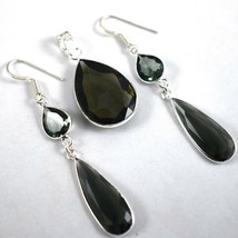 925 Sterling Silver Smoky Quartz Gems Handmade Necklace Earrings HerGift SET1059 - £27.66 GBP