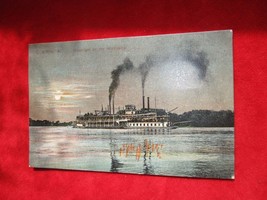 vintage 1908 postcard Moonlite on the Mississippi River - $7.66